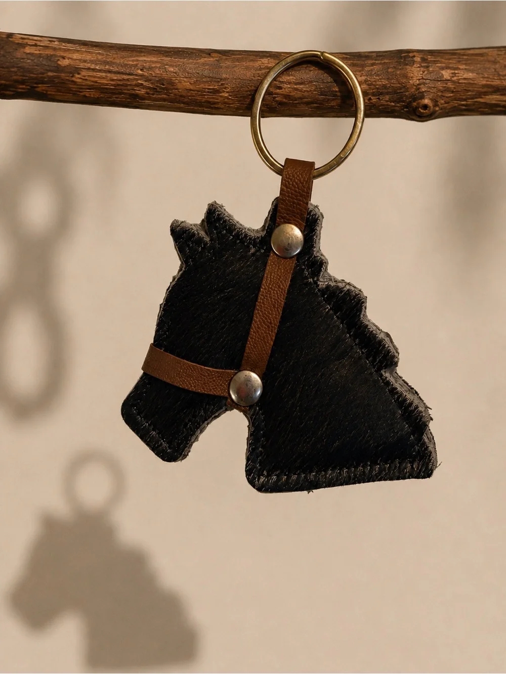 Leather Horse Head Keychain - Black & Brown